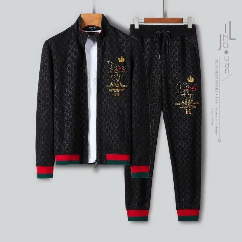 

2020 Autumn and Winter Luxury Fashion Brand Embroidered Casual Stand Collar Suit Men 's Casual Two - Piece Set