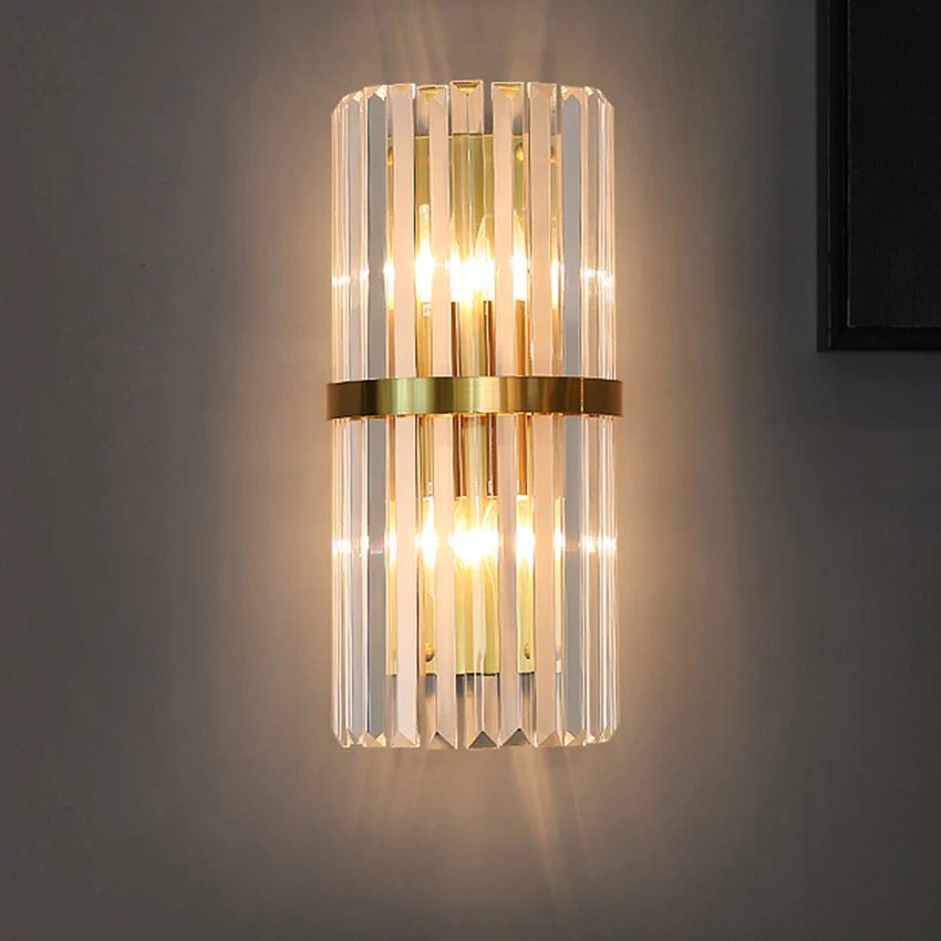 

Postmodern luxury crystal wall lamp black gold Stainless steel bedroom bedside lamp living room aisle staircase led wall lights