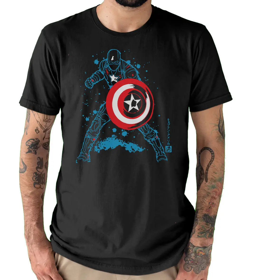 Infinity War Captain America T-Shirt Distressed Japan Style Men's Black |