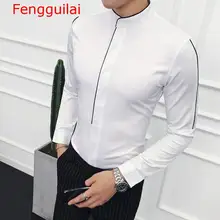Fengguilai контрастная окантовка стоячий воротник рубашка с длинными рукавами однотонный дизайнерский воротник-мандарин Slim Fit Camisa Social Masculina Camici