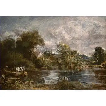 

4 Hand Painted Art Paintings by College Teachers - The White Horse John Constable UK rural landscape - Oil Painting on Canvas