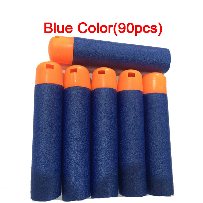 90 шт./лот, 9,5x2 см, для NERF, мягкие дротики, пули для N-Strike, детские игрушки, пистолет, пули со свистком, звук, мягкая голова драта - Цвет: Blue(with foam box)