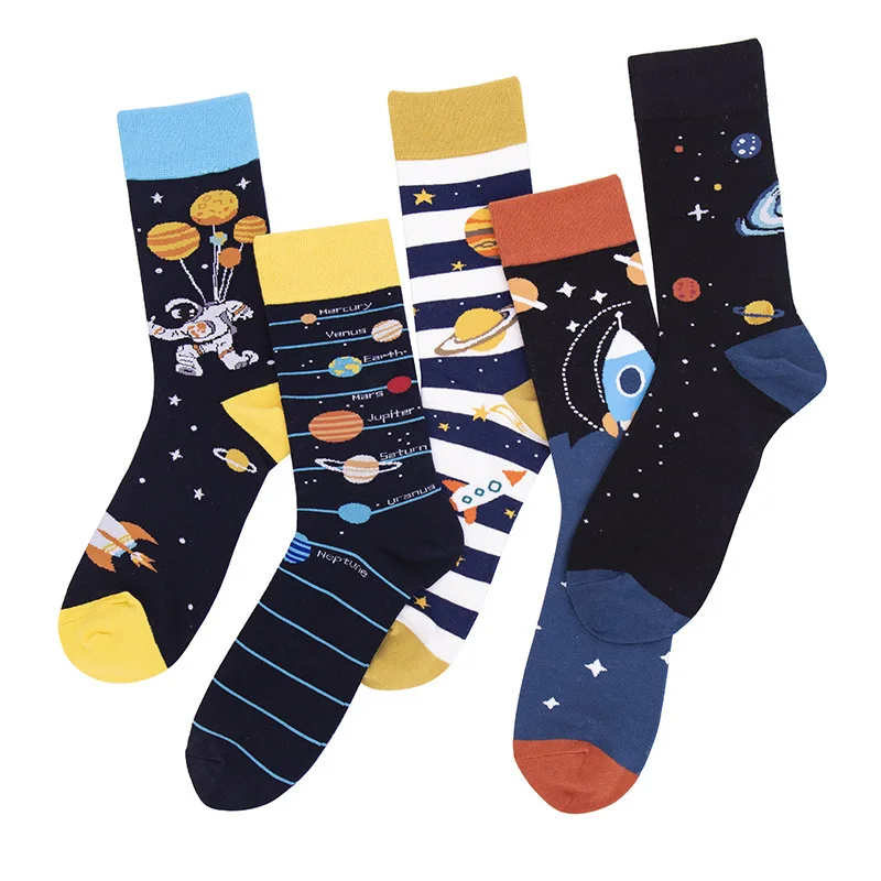 

1 Pairs Men Socks Cotton Men's Trendy Socks Large Size Socks For Men Starry Sky Cartoon Socks