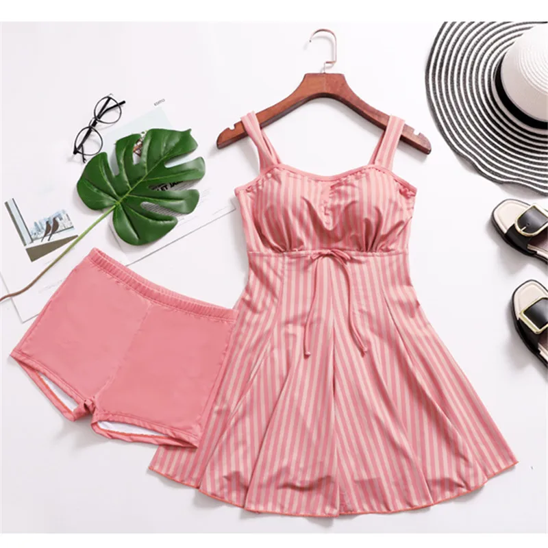 

2019 Push Up Tankini Set Swimsuit Women Swimwear Plus Two Piece Suits Pink Striped Bathing Suit Bow Beach Wear Swim Female XXL