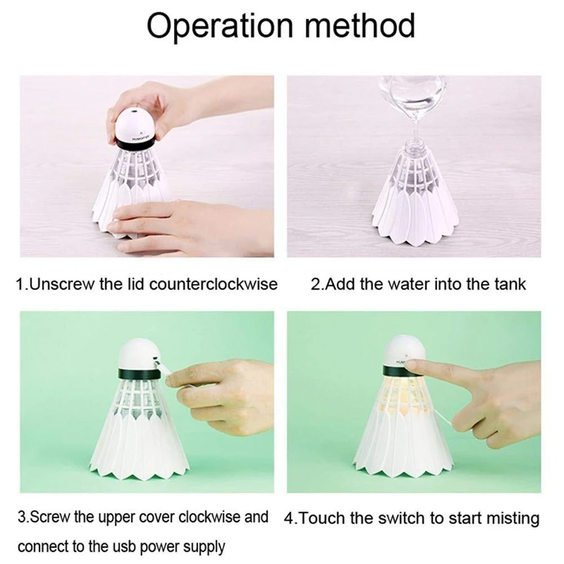 USB Badminton Humidifier Mini Humidifier 12 Hours humidification Air Diffuser Hydrating Spray Silent Operation for Home Office B