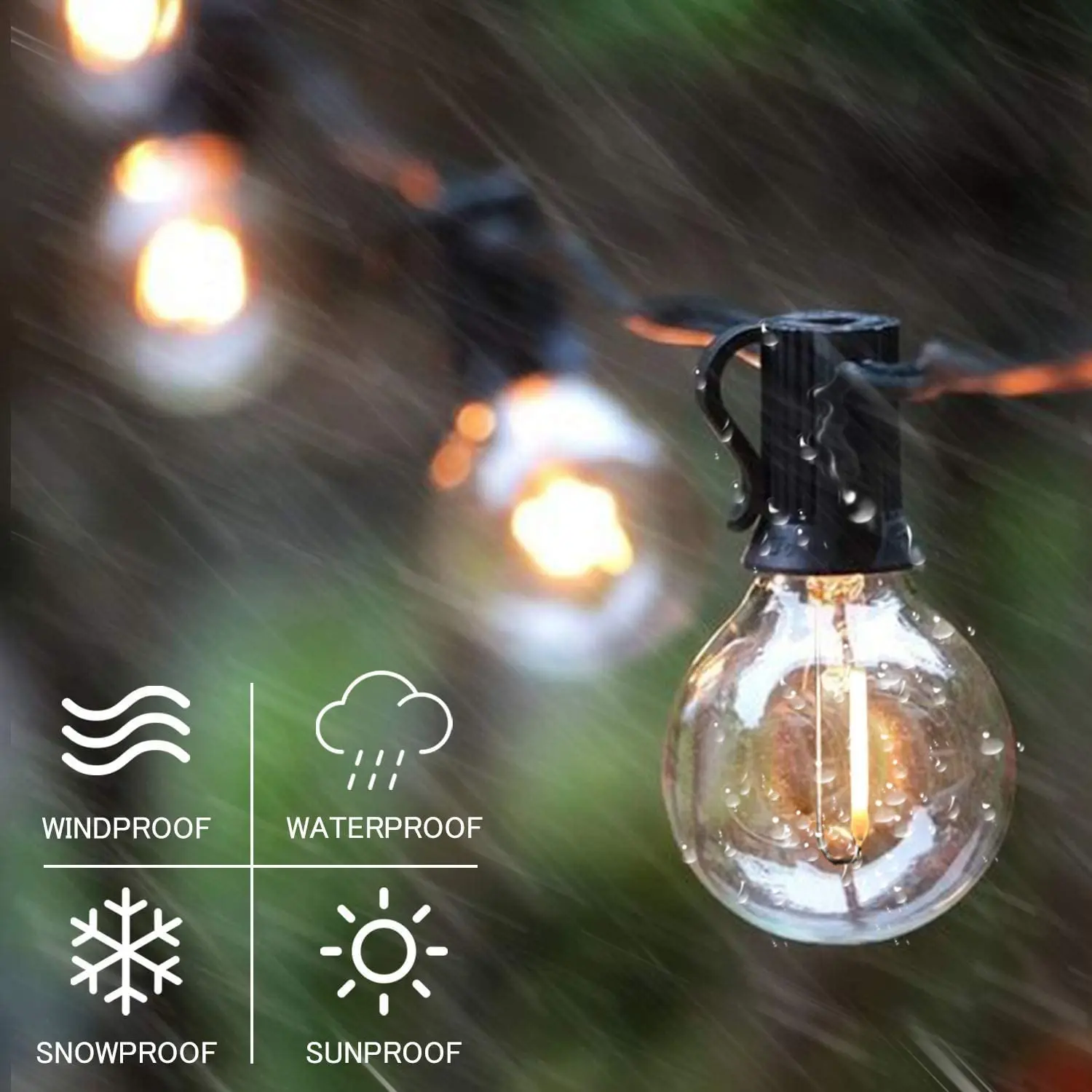 Ghirlanda Luminosa LED Da Esterno 45m Con Telecomando – Lampadine G40 Dimmerabili – Luce Calda, IP44 – Per Giardino, Terrazzo, Matrimoni