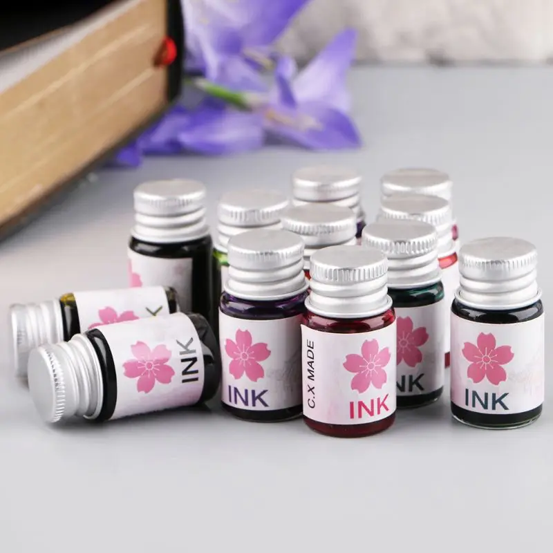 13Pcs/Set Cherry Blossom Rain Bottled Dip Glass Pen Ink With Fountain Dip Writing Signature Pen Art Supplies Gifts 11UB