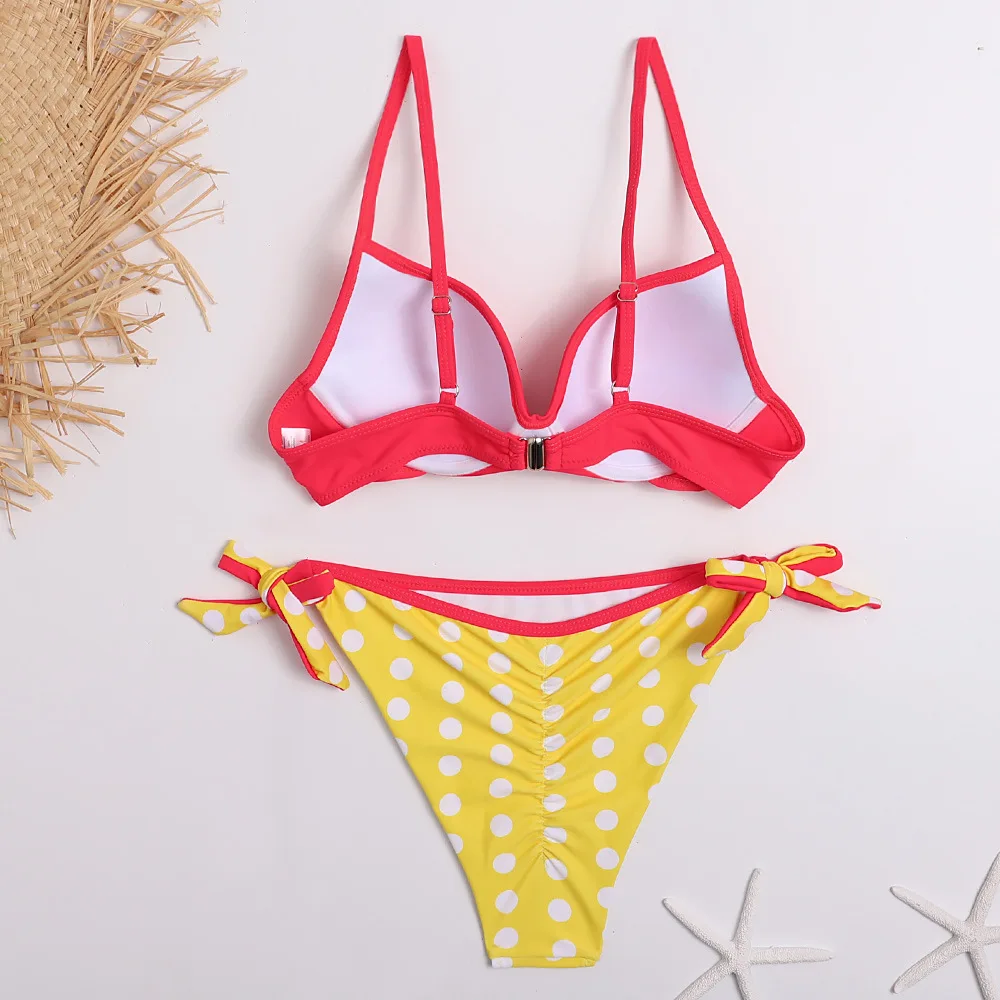 2020 Bikini Set Halter Swimwear Women Dot Solid Color Swimsuit Side Bandage Bathing Suit Beachwear Push Up Sexy Bikini