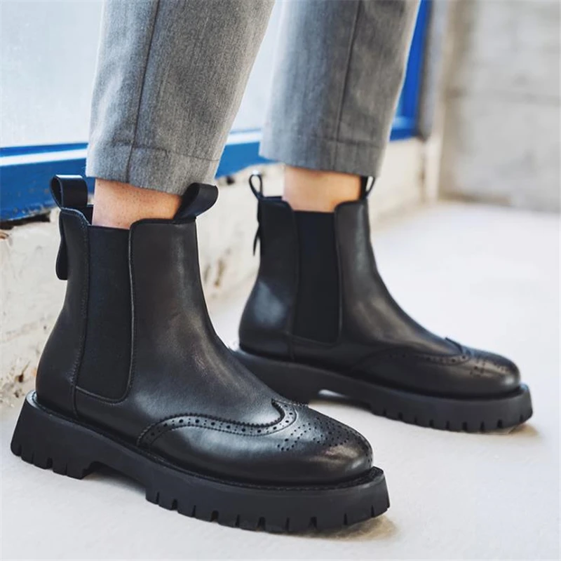 

Vintage Split Leather Mens Boots Flat Platform Ankle Boots Male Autumn Winter Fleece Snow Boots Man Casual Bullock Shoes