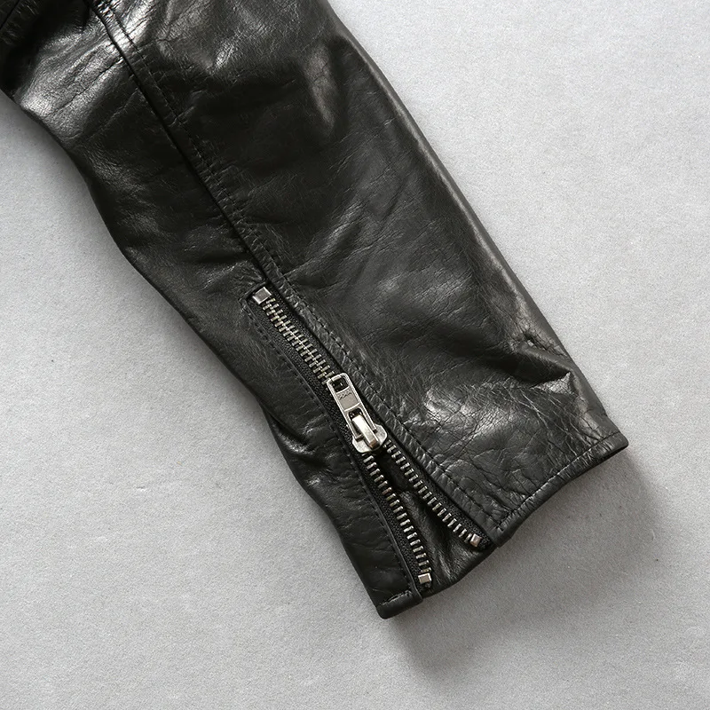 Avirexfly Genuine Leather Clothes Men's Stand Collar Slim Fit Short Cowhide Leather Jacket American Simple Casual Coat