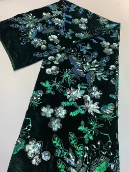 

2020 African French Velvet Lace Fabric High Quality Sequins Fashion 3D Embroidery Nigerian Green Velvet Fabric For Wedding Party