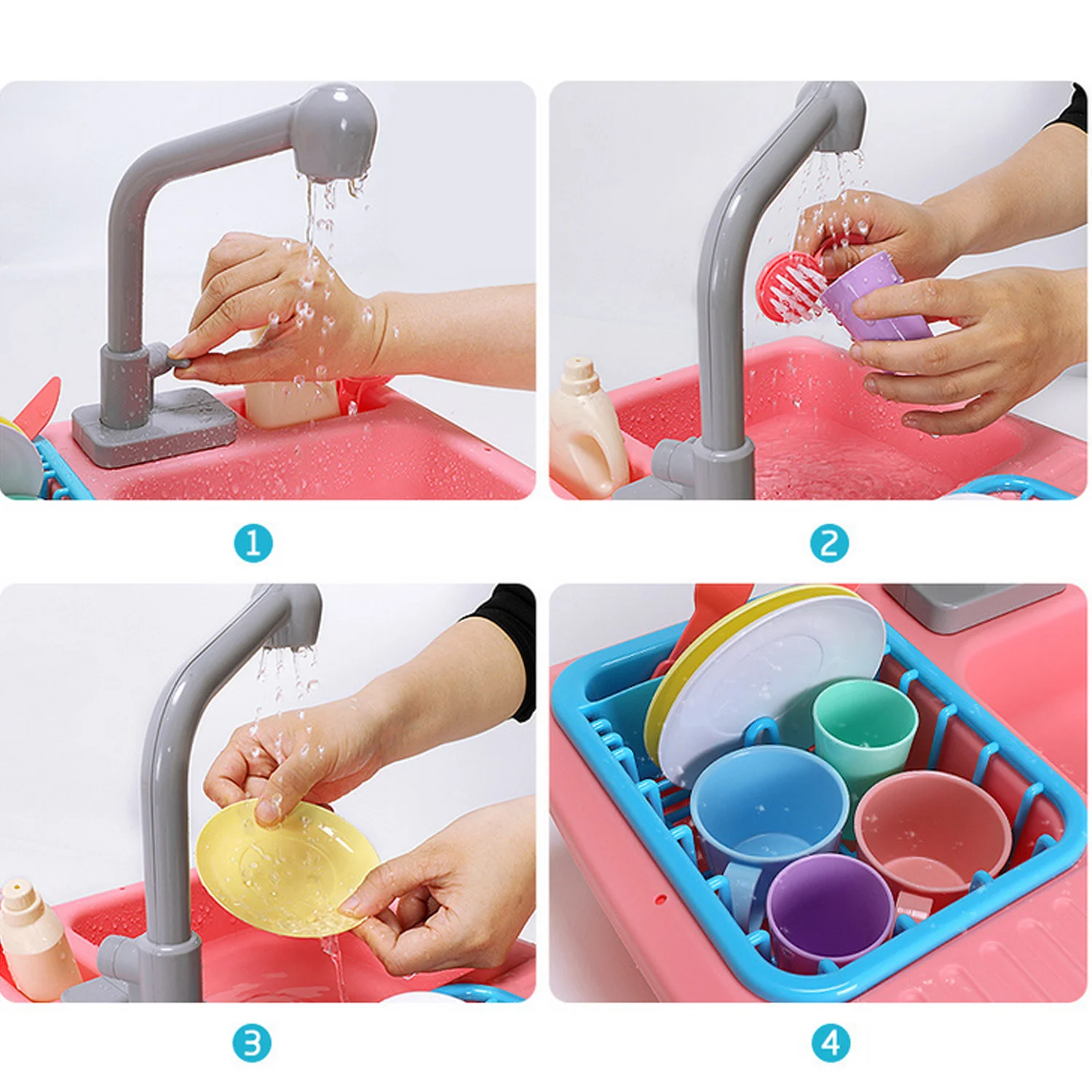 Дети DIY моделирование кухонная раковина вода на выходе машина для мытья посуды чашки тарелки и нож вилка Чистая щетка сушилка для посуды ролевые игры игрушки