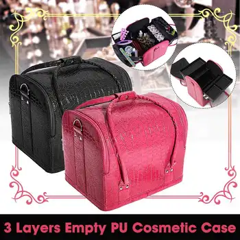 

PU Leather Suitcase Cosmetic Bag Case Large Capacity Portable Cosmetics Organizer Manicure Cosmetology Suitcases