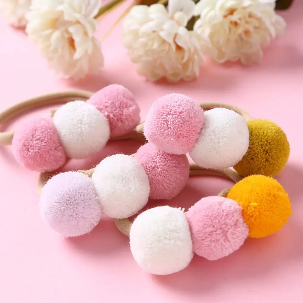

36pc/lot Small Solid Pom Pom Ball Fur Ball With Nylon Headband Handmade Hair Band For Kids Girls Hair Accessories