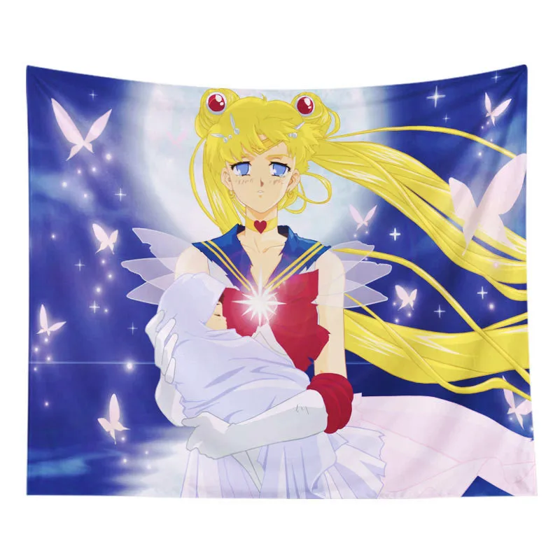 Anime Sailor Moon Cat Girl Tapestry Wall Hanging Decor Retro Printed Home Decor Hanging Living Printing Wall Tapestry