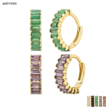 

Andywen 100% 925 Sterling Silver Rainbow Color Hoops Circle Round Earring Piercing CZ Zircon Pave Pendiente Ohrringe Jewelry