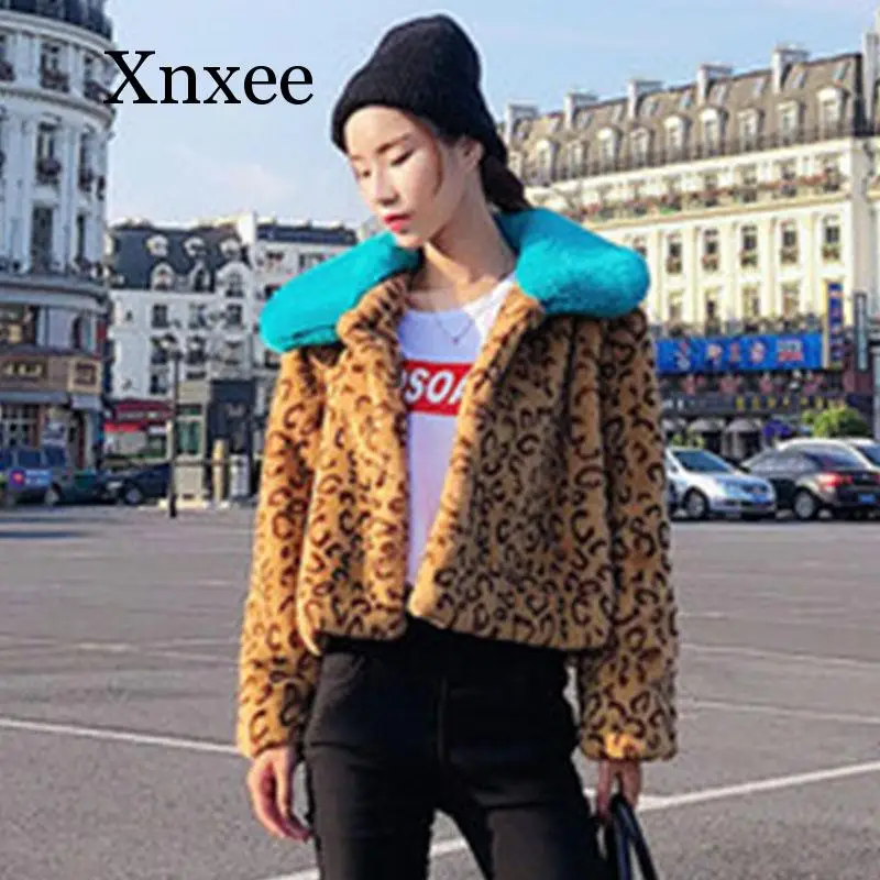 2020 Short Winter Fur Jackets Turn-down Collar Leopard Rex Rabbit Fur Coats Women  Winter Thick Faux Fur Coats And Jackets Coats