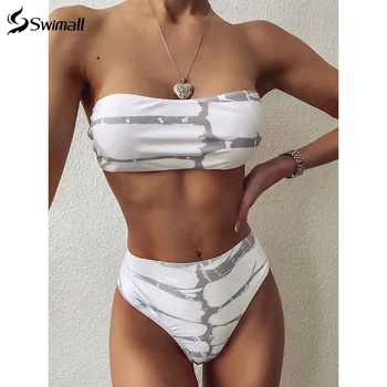 

New Sexy Bandeau Swimsuit Women High Waist Bikini Set Swimwear 2020 Girls Beach Bathing Suit Bather Print Biquini