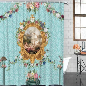 

Vintage European Flowers Roman Park Shower Curtain Waterproof Bathroom Curtain Polyester Bath Curtain Home Decor