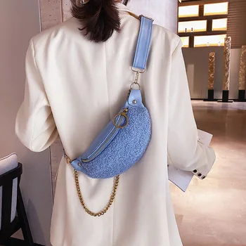 

Chest Bags for Women 2019 Winter Plush Fanny Pack Fashion Chain Waist Belt Bag Mini Travel Banana Bum Bag Lady Phone Coin Purse