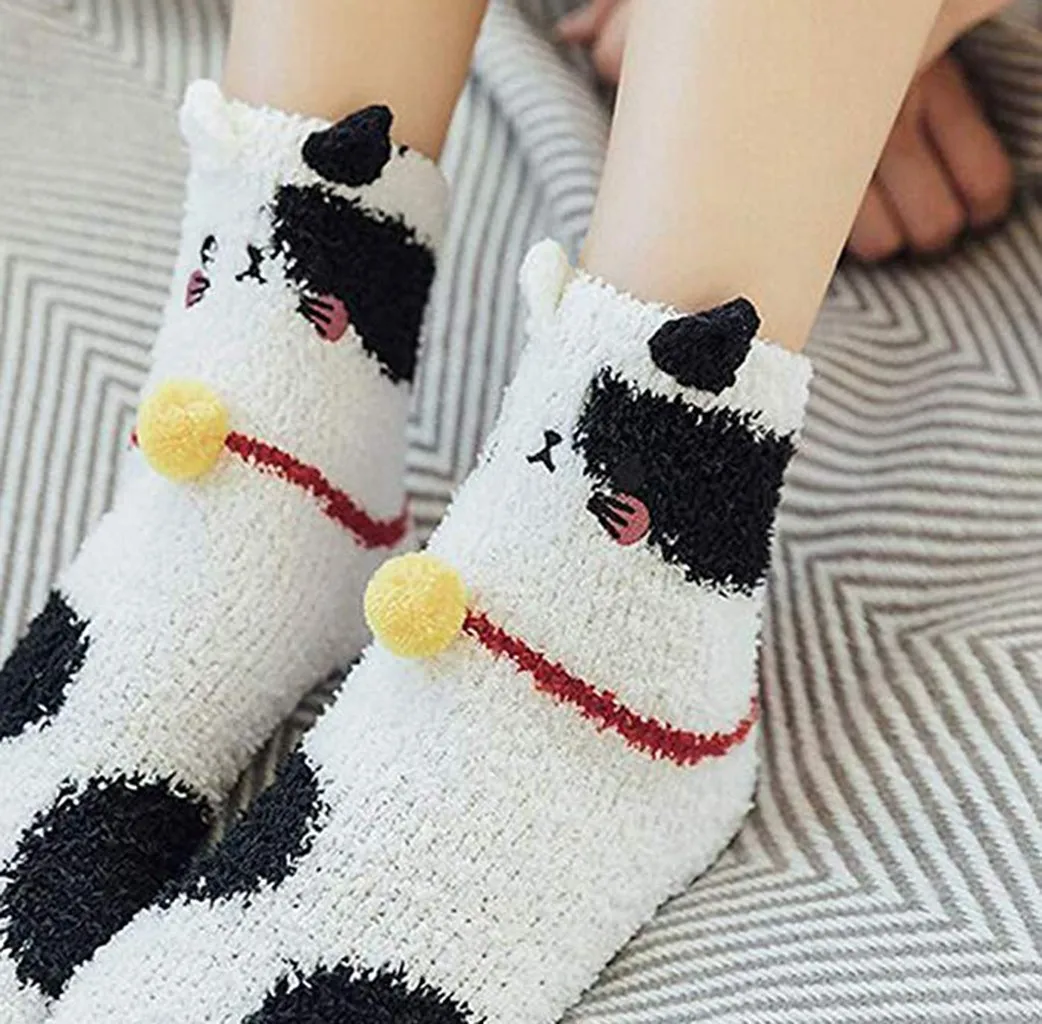 Коралловые бархатные трехмерные бархатные носки женские модные милые коралловые толстые пушистые носки-Тапочки