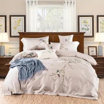 

40 Luxury egyptian cotton Bedding Sets embroidery bed cover black birds Bed Linen Duvet Cover Bed Sheet Pillowcase/bed Sets