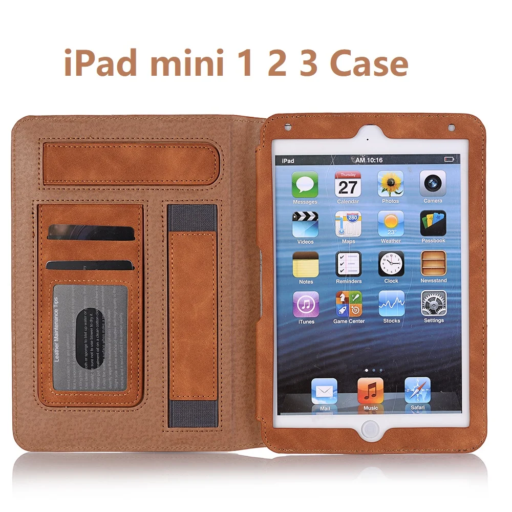 Чехол для планшета в стиле ретро для iPad mini 2 mini 3, чехол со слотом для смарт-карт из искусственной кожи с подставкой и ремешком на руку, чехол для iPad mini 1 2 3 A1432