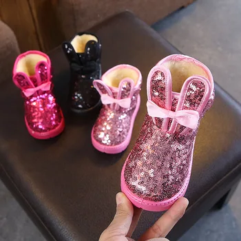 

2019 winter new children's sequins snow boots girls thick warm children's cotton boots non-slip soft bottom casual shoes