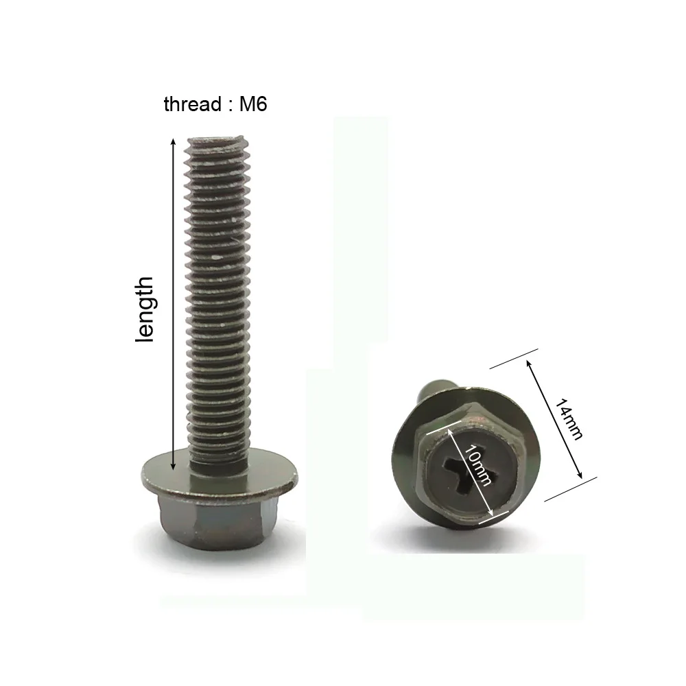 10pcs/lot Motorcycle Scooter Car M6 Hexagon Bolts GB5789 Flange Anti-slip Anti-rust Screw and Nuts 6mm