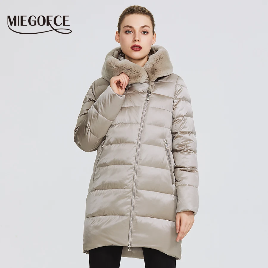 Beste Miegofce 2019 Winter Vrouwen Collection Vrouwen Warme Jas Jas Winter Winddicht Stand Up Kraag Met Kap En konijnenbont Parka