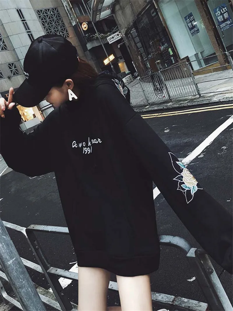 Casual Women Hoodies Plus Size Black Pullover Korean Japan Style Thick Loose Female Tracksuits Sweatshirt Student R118