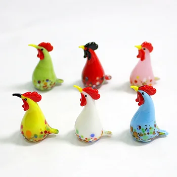 

6pcs Colorful Glass Rooster Turkey Figurines Cock Chicken Miniature Hand Blown Modern Cute Animal Ornaments Home Decor Xmas Gift