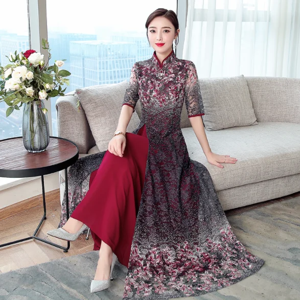 Новинка Осень 2019 шифоновое кружевное платье в стиле ретро женское улучшенное