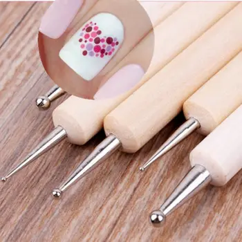 

5Pcs/set 2-Way Wooden Nail Art Dotting Dot Pen Marbleizing Manicure Tools DIY Nail Set of Tools Crystal Powder