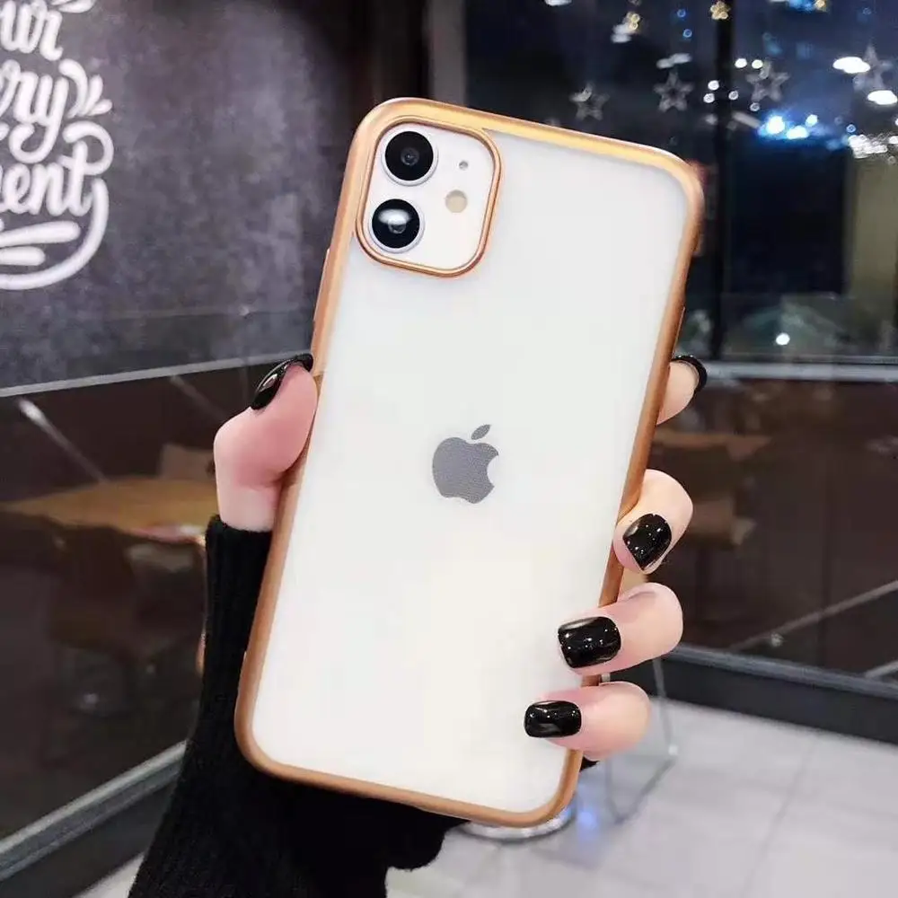 Чехол для телефона с покрытием для iphone 11 Pro X XR XS Max 7 8 Plus, держатель на кнопке, ударопрочный матовый чехол на заднюю панель из ТПУ, мягкий чехол для iphone 11 - Цвет: Золотой