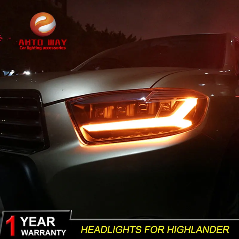 Автомобильный Стайлинг корпус передней фары для фары Toyota Highlander 2009 2010 2011 светодиодный фара Highlander ДРЛ фары дневного света