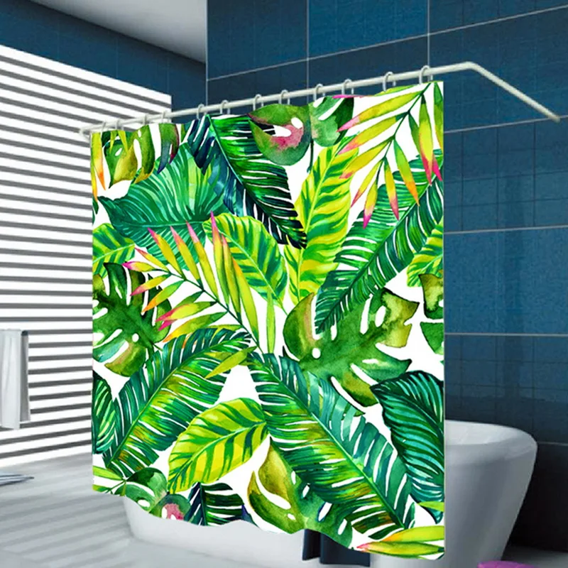 

1pc 3D Digital Print Green Leaf Shower Curtain Waterproof Polyester Hook Shower Curtain For Bathroom Shower Home
