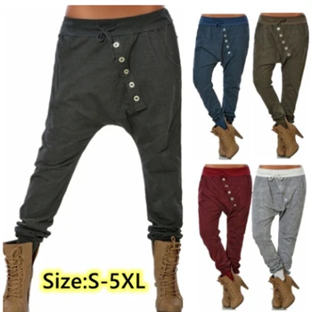 

Casual Hip Hop Pant Pantalones Mujer High Elastic Waist Pockets Harem Pants Women Loose Pocket Turnip Trousers Pantalones Mujer