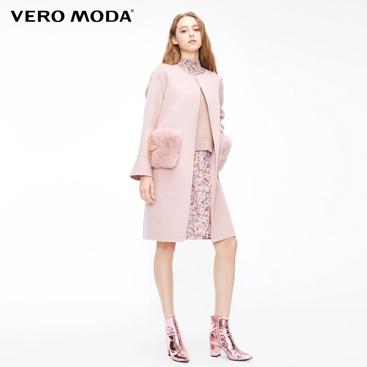Vero Moda женское новое пальто из лисьего меха с декоративными рукавами в виде листьев лотоса | 318327553