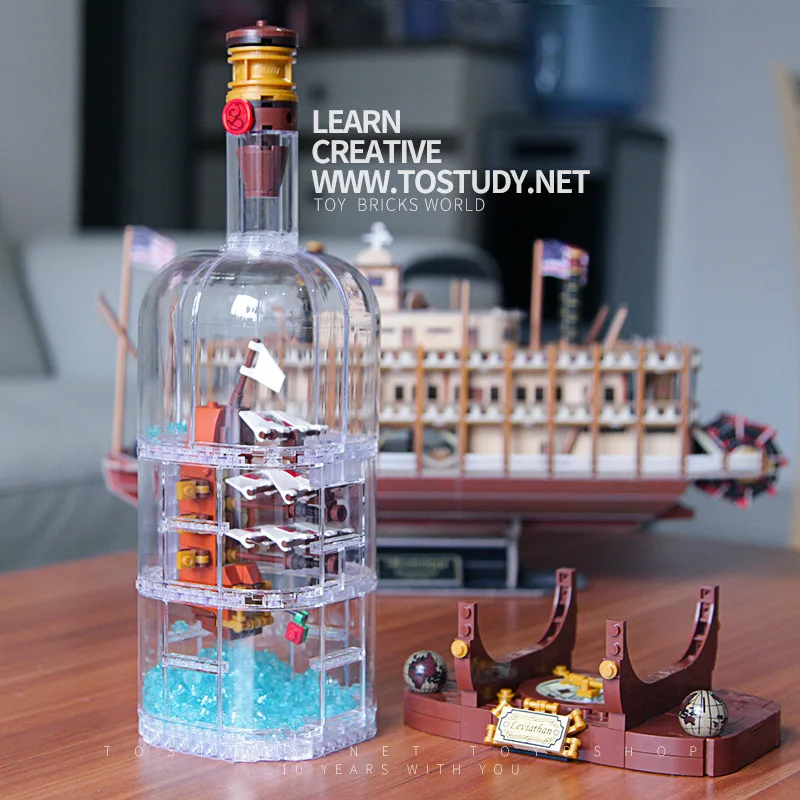 

NEW 1078Pcs Light Legoinglys Technic Idea Ship Boat In A Bottle Compatible 21313 Building Blocks Bricks Toys for Children 1036