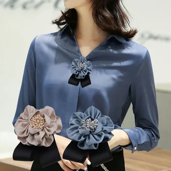 

Korean Fashion Fabric Ribbon Bow Brooch Rose Flower Bowknot Neck Ties Corsage Brooches Collar Pin for Women Clothing Accessories