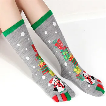 

Cosplay winter christmas five finger socks unisex santa snowman gift print socks long tube socks gift props