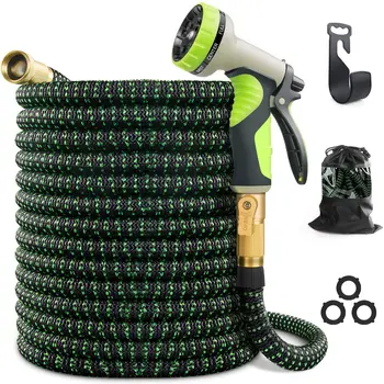 

100ft Garden Hose Expandable Hose, Durable Flexible Water Hose, 9 Function Spray Hose Nozzle, 3/4" Solid Brass Connectors