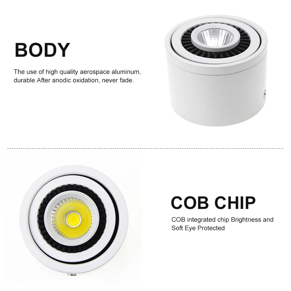 Затемнения светодиодный COB Потолочный Точечный светильник 5W 7W 9W 15W 360 градусов