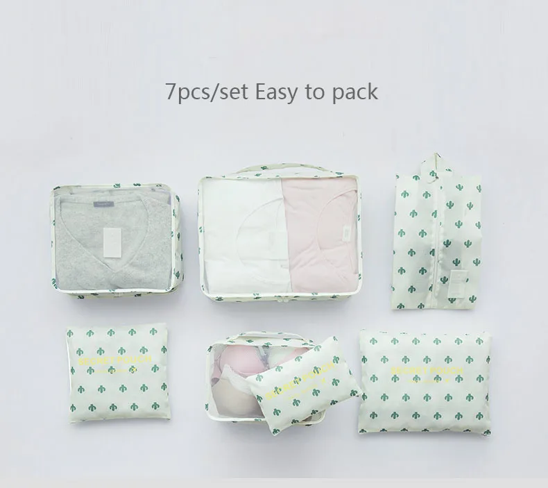 Hot Fashion Travel Waterproof Clothes Storage bags Luggage Pouch Packing Cube Solid Portable Organizer 7 pcs/set