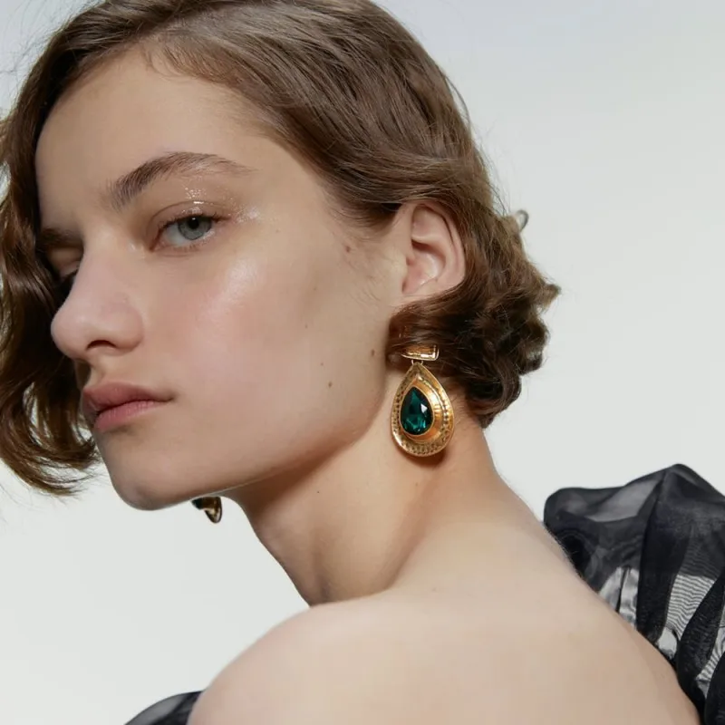 Trendy ZA Rhinestone Water Drop Earrings For Women Jewelry Wedding Party Classical Dangle Ear Accessories Female E7555 | Украшения и