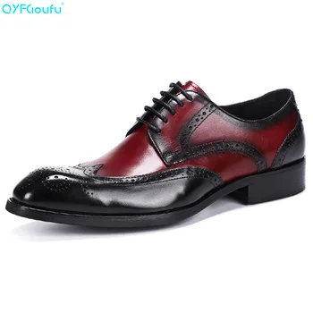 

QYFCIOUFU 2019 Fashion Brand Men's Business Dress Brogues Shoes For Wedding Party Retro Genuine Leather Two Tone Oxford Shoes