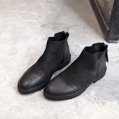 Black Leather Винтажные ботинки «Челси» высокого качества; мужские ботильоны на молнии в английском стиле; сезон осень; брендовые ботинки для пустыни и снега; Zapatos De Hombre - Цвет: Black Leather