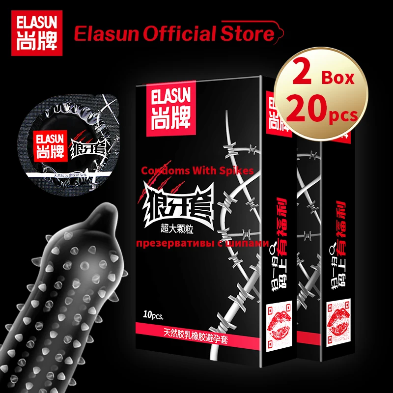 Elasun Cheapest 2 Boxes Super Scream Condoms with Large Spike Particle Set Thailand Natural Latex Rubber Condom For Men Sex Toys