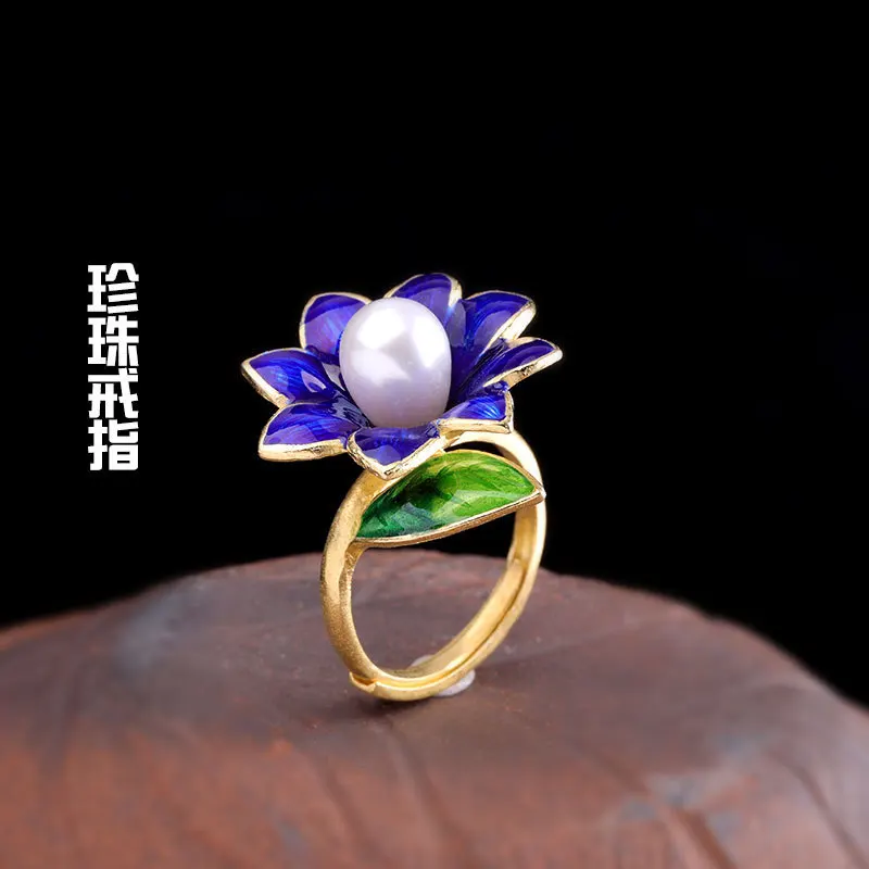 2019 Hot Sale Anel Feminino Character Gold-plated Items S925 Pure Ornaments Of Handmade Bluing Glue Natural Pearl Ring | Украшения и